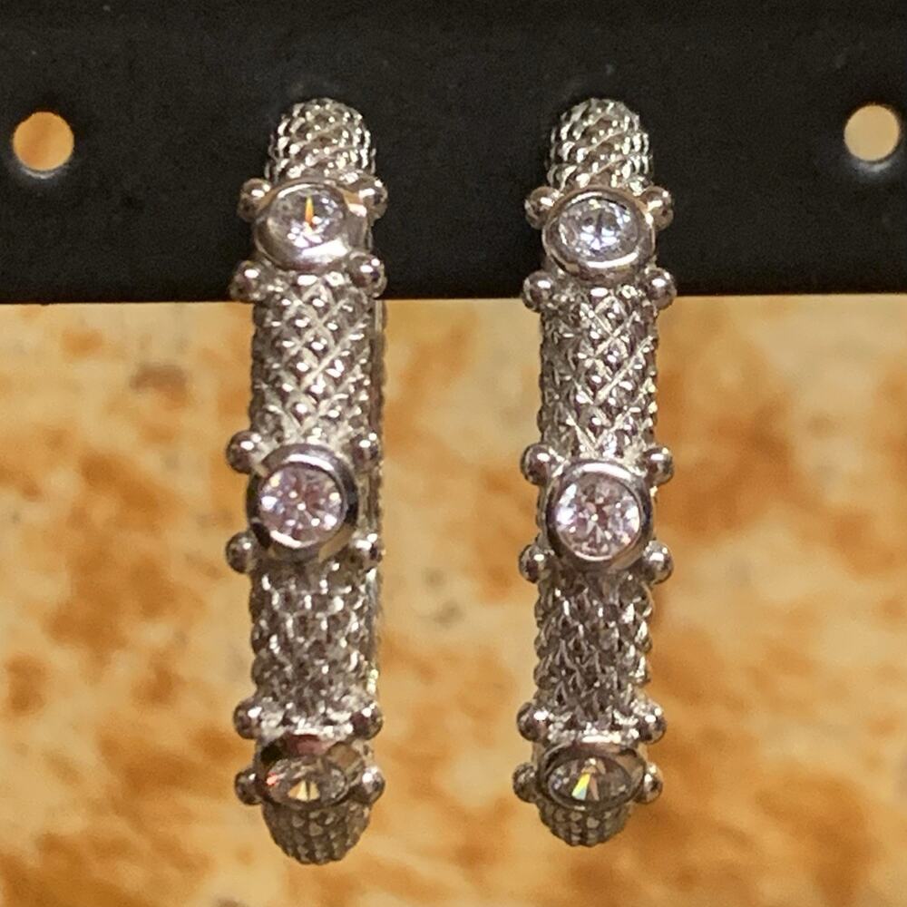 Judith Ripka Silver-Tone Mesh Hoop Earrings with Clear Stones